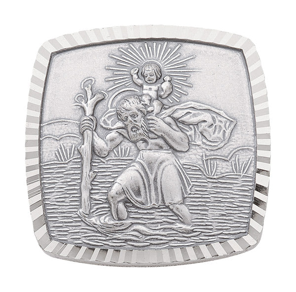 Christophorus Autoplakette eckig aus Alpacca Oxidiert