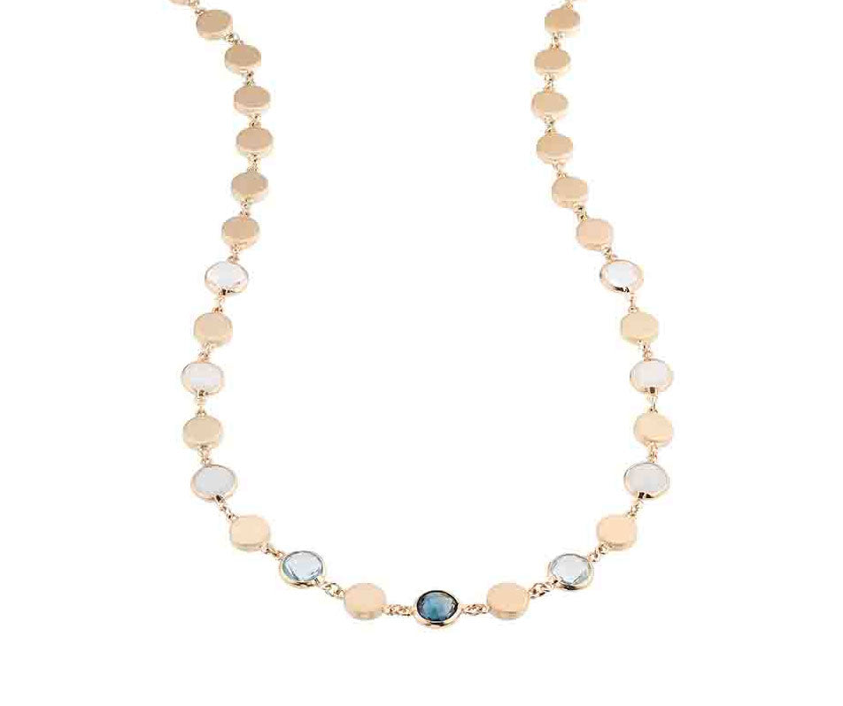 Damencollier mit Blautopas, Chalcedon, Bergkristall und Quarz