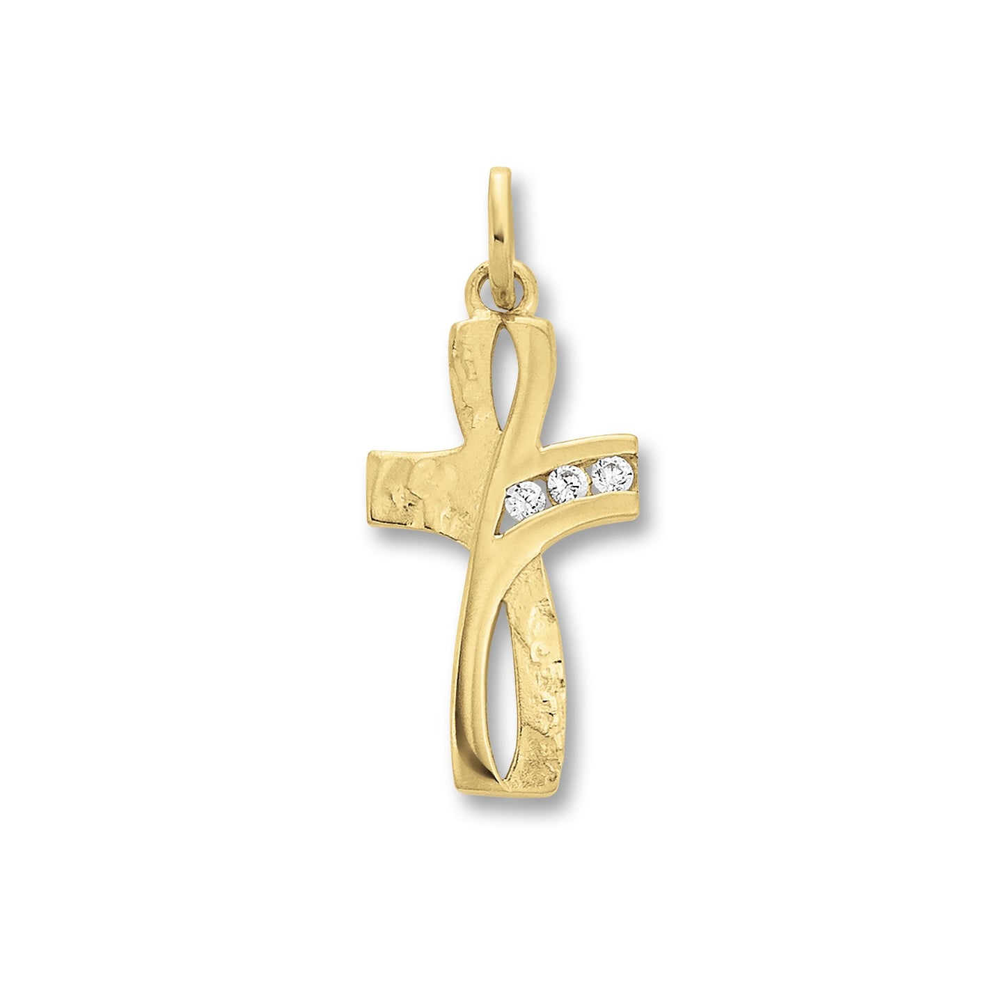 Infinity Kreuz Anhänger Gold 333 mit Zirkonia Unendlichkeitszeichen Silhouette