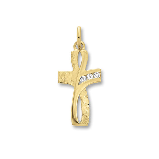 Infinity Kreuz Anhänger Gold 333 mit Zirkonia Unendlichkeitszeichen Silhouette