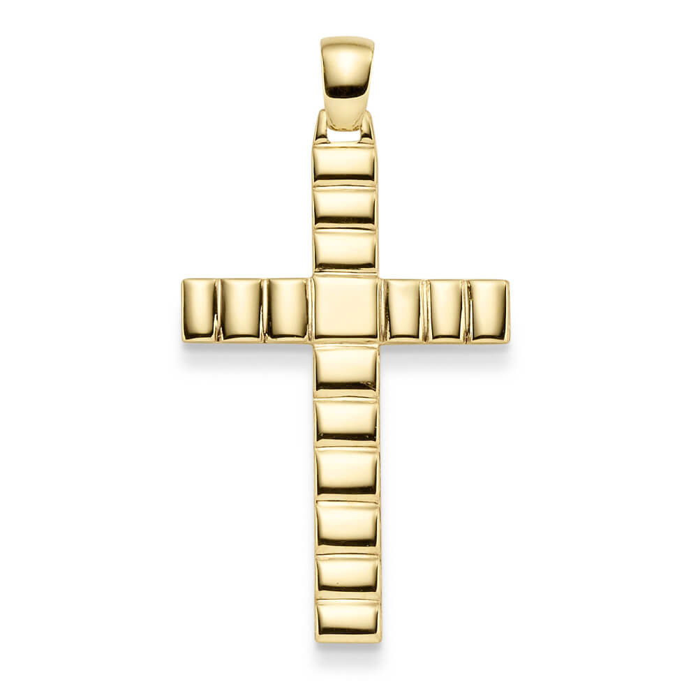Kreuz Anhänger XXL Gold 585 Gelbgold strukturiert Herren 39mm