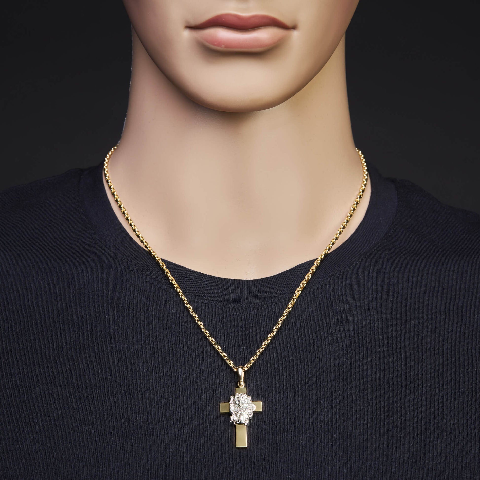 Jesus Kopf Kreuz Anhänger XXL Gold 585 bicolor Detailansicht Jesus Christus