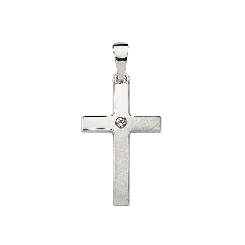 Kreuz Anhänger mit Zirkonia aus 333 Weißgold