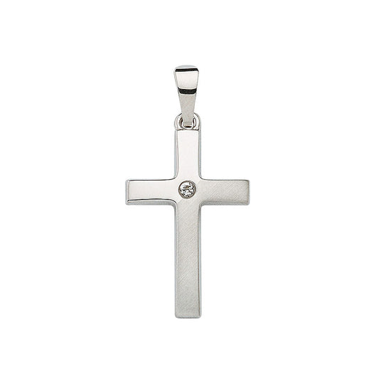 Kreuz Anhänger mit Zirkonia aus 333 Weißgold