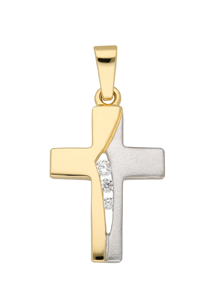 Zweifarbiger Gold Kreuz Anhänger 333 - Meisterhafte Verbindung von Weißgold und Gelbgold mit Zirkonia
