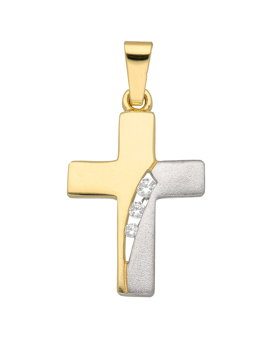 Bicolor Kreuz Gold 333 Detailansicht - Weißgold trifft Gelbgold mit Zirkonia-Steinen