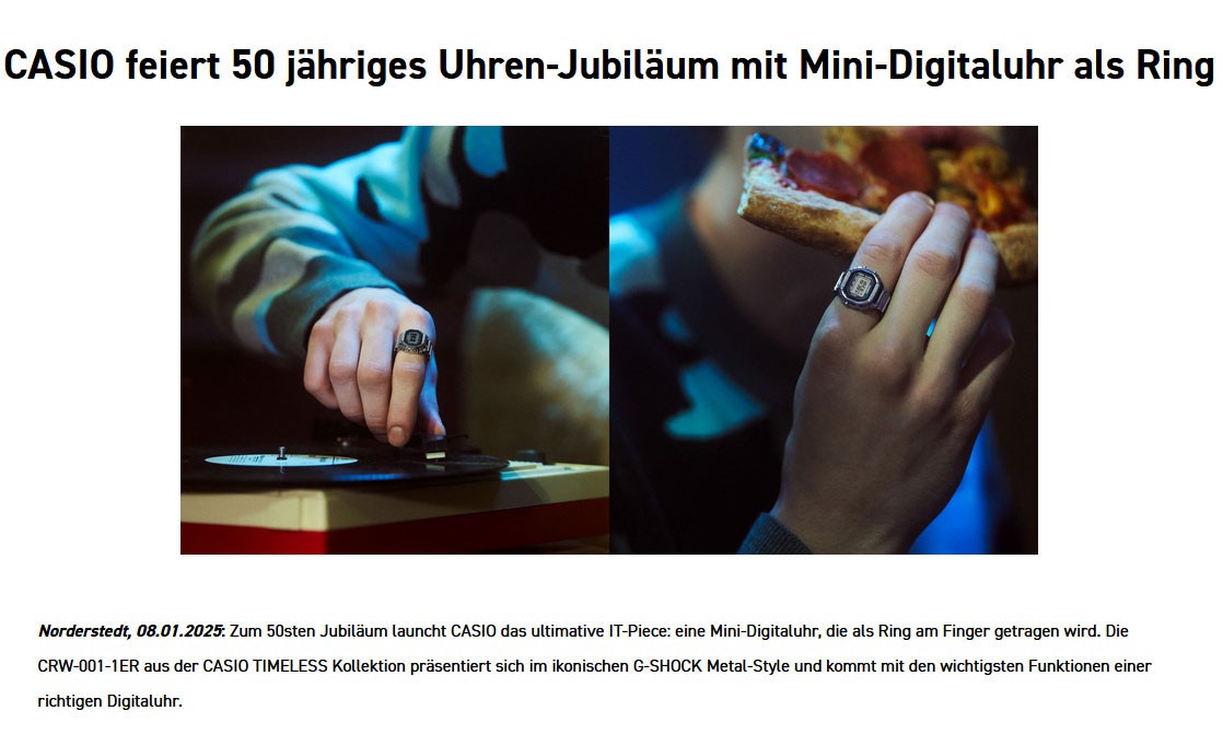 CASIO Ring Watch CRW-001-1ER Seitenansicht Ringgröße 20