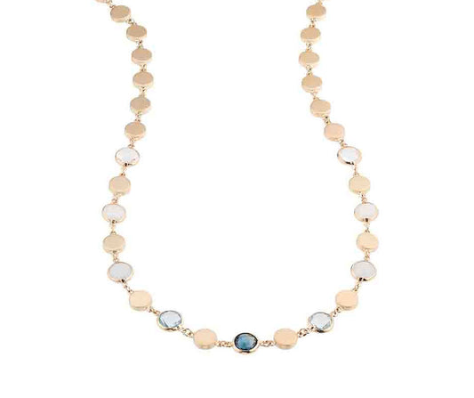 Damencollier mit Blautopas, Chalcedon, Bergkristall und Quarz