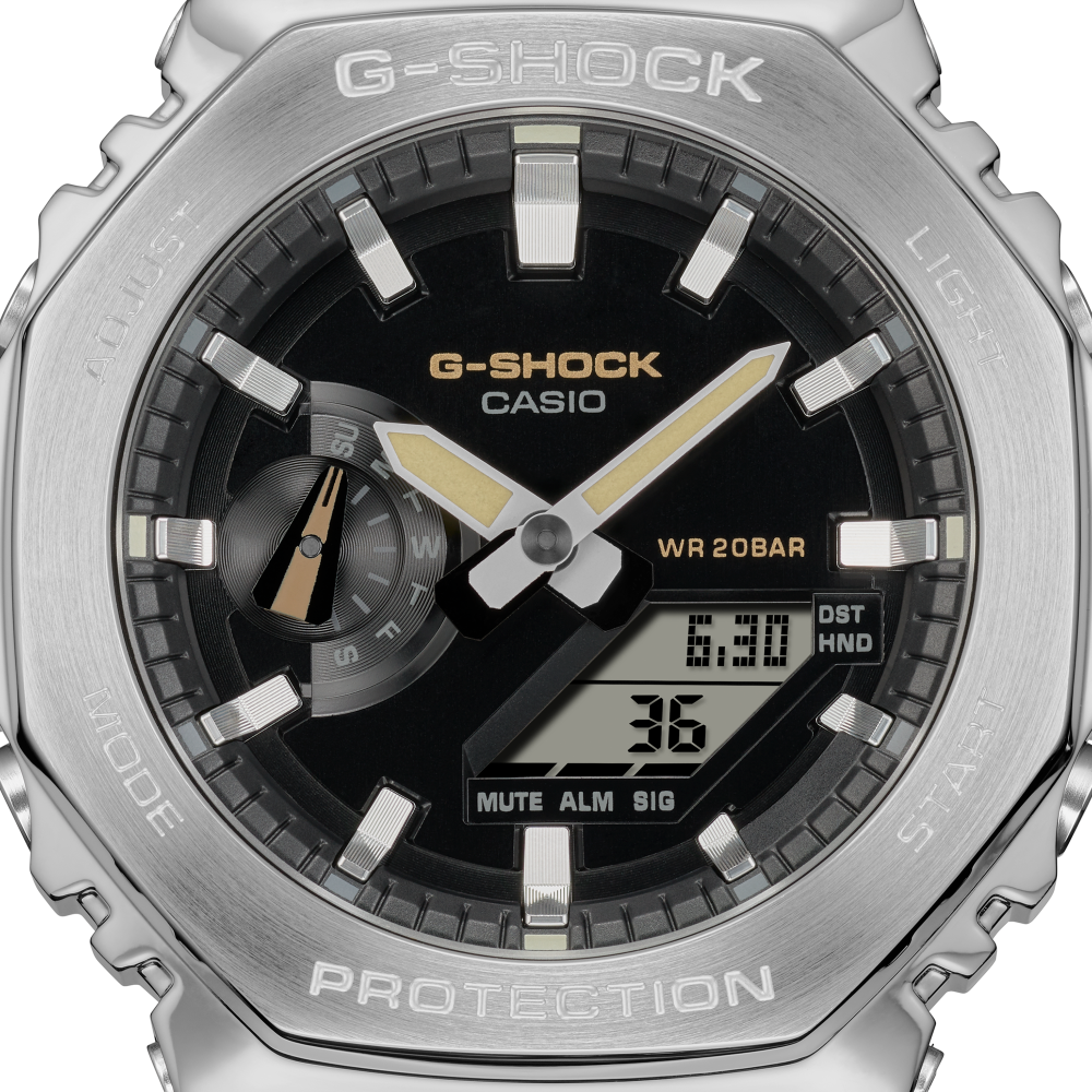 Casio G-Shock GM-2100 Serie Metal Covered Analog-Digital Edelstahl Herrenuhr