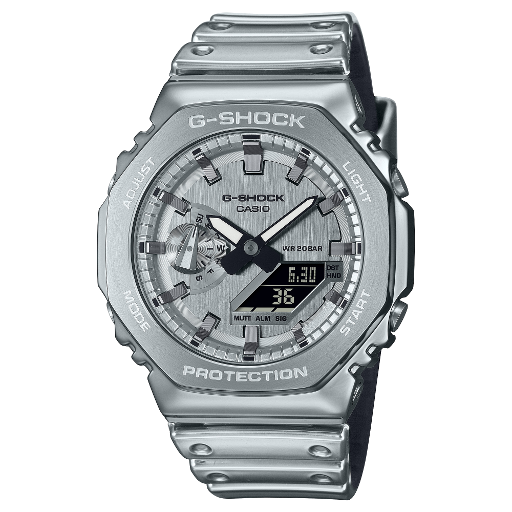 Casio G-Shock GM-2100 Serie Metal Covered Analog-Digital Edelstahl Herrenuhr