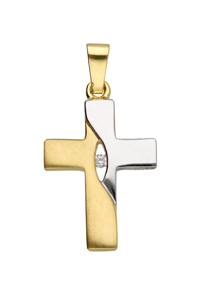 Gold Kreuz Anhänger Bicolor 333 mit Zirkonia - Zeitloser Glaubensschmuck zur Kommunion und Taufe