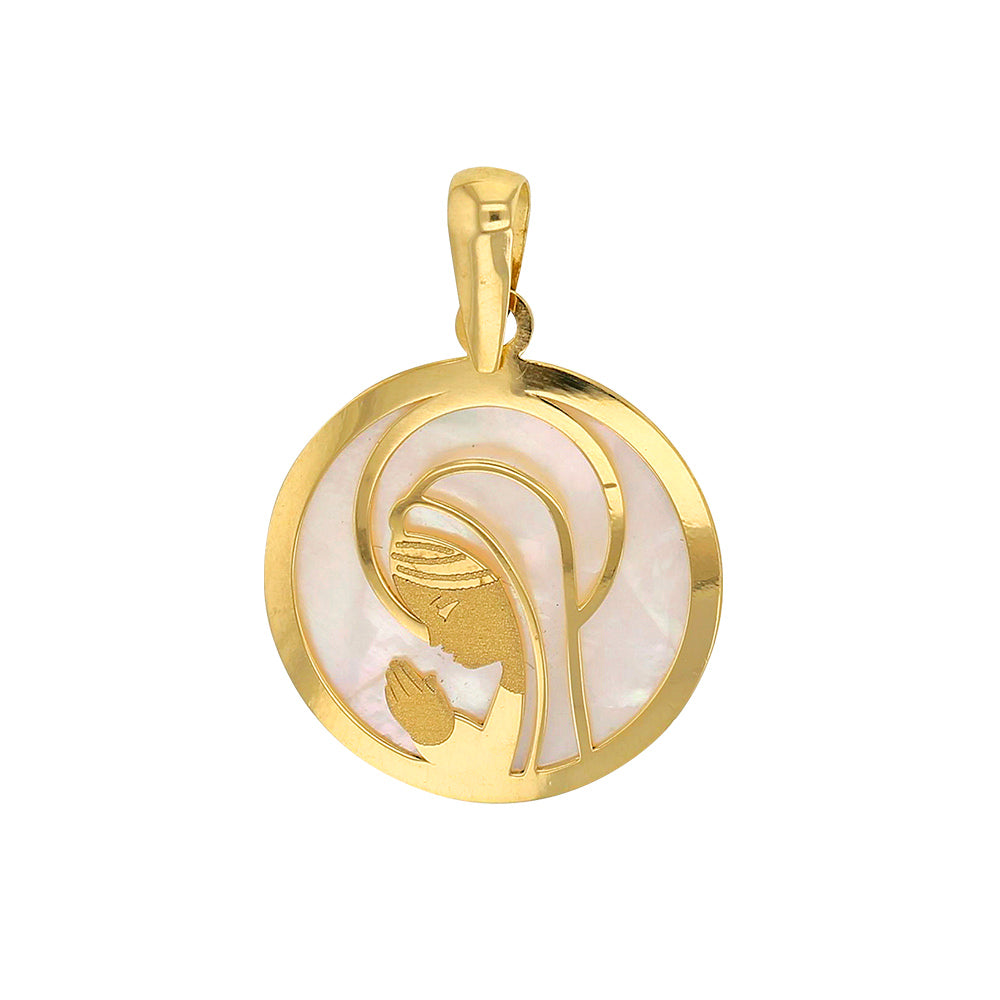 Medaillon mit betender Jungfrau aus Perlmutt und 750er Gold