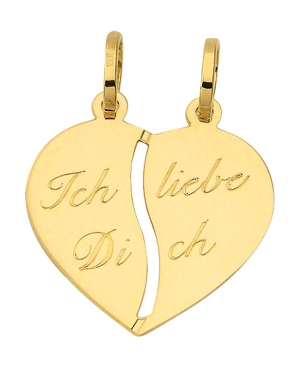 Partner Herzanhänger 585 Gold - Geschenkidee Hochzeit Jahrestag