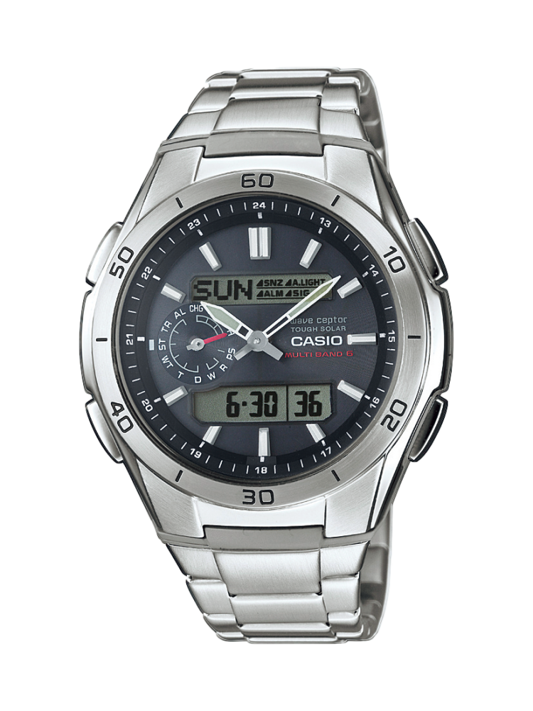 Casio Titan Edelstahl Funkuhr Serie WVA-M650 Funk-Solar Herren Armbanduhr