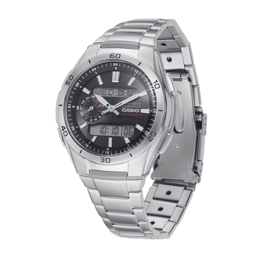 Casio Titan Edelstahl Funkuhr Serie WVA-M650 Funk-Solar Herren Armbanduhr
