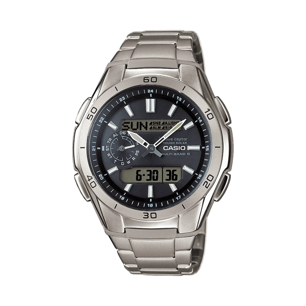 Casio Titan Edelstahl Funkuhr Serie WVA-M650 Funk-Solar Herren Armbanduhr