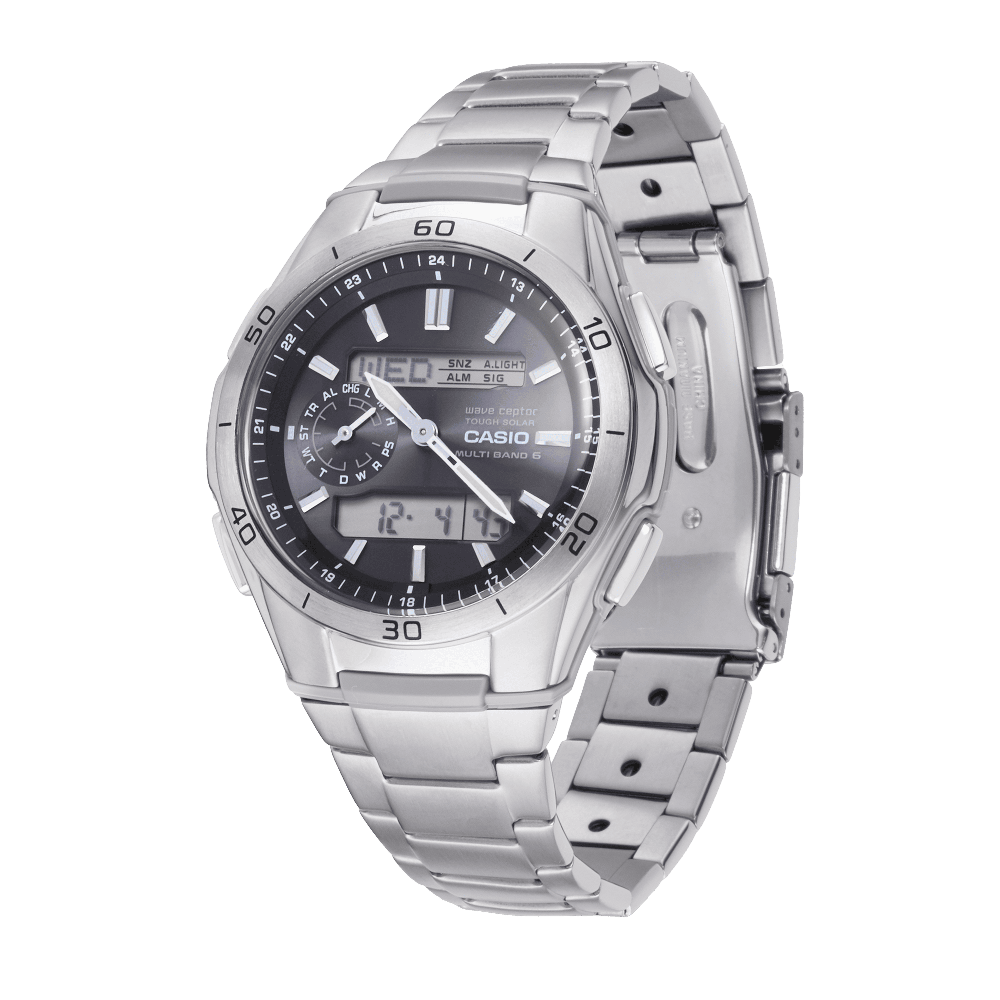 Casio Titan Edelstahl Funkuhr Serie WVA-M650 Funk-Solar Herren Armbanduhr