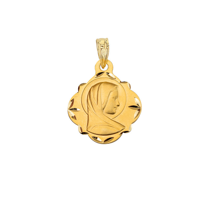 Eckiges Medaillon Jungfrau Maria aus Gold 18 Kt., Kontur Diamantschliff