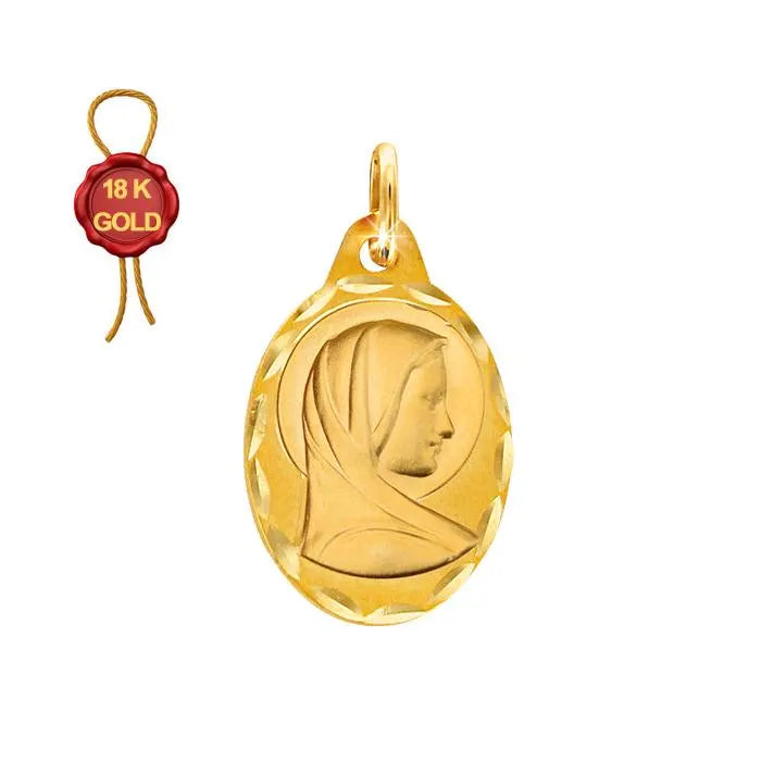 Ovales Medaillon Jungfrau Maria aus Gold 18 Kt., Kontur Diamantschliff