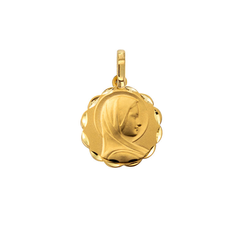 Rundes Medaillon Jungfrau Maria aus Gold 18 Kt., Kontur Diamantschliff