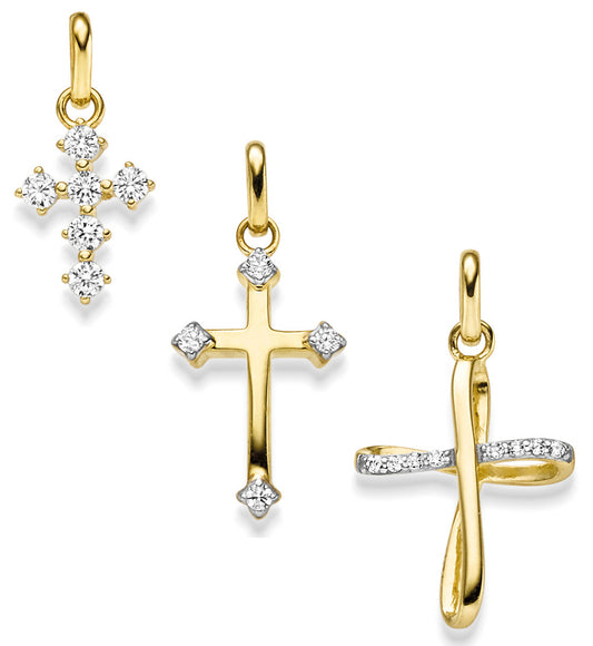 Gold Kreuz Anhänger mit Zirkonia 333 - modern