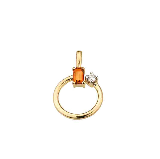 Citrin Anhänger 585 Gold mit Brillant – Madeira-Citrin im Emerald Cut