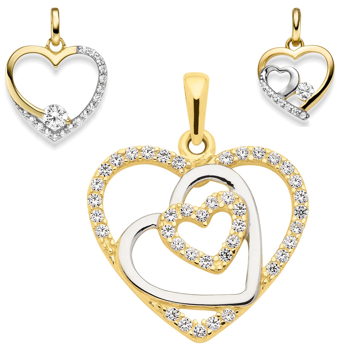 Doppelherz Anhänger Gold 333 mit Zirkonia – Vorderansicht