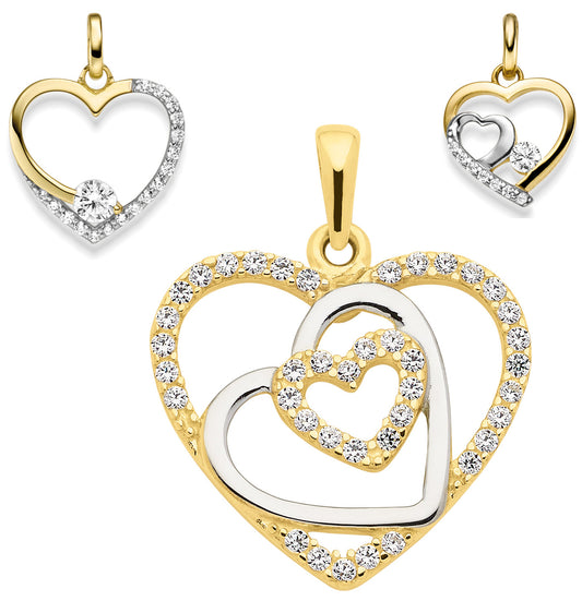 Doppelherz Anhänger Gold 333 mit Zirkonia – Vorderansicht