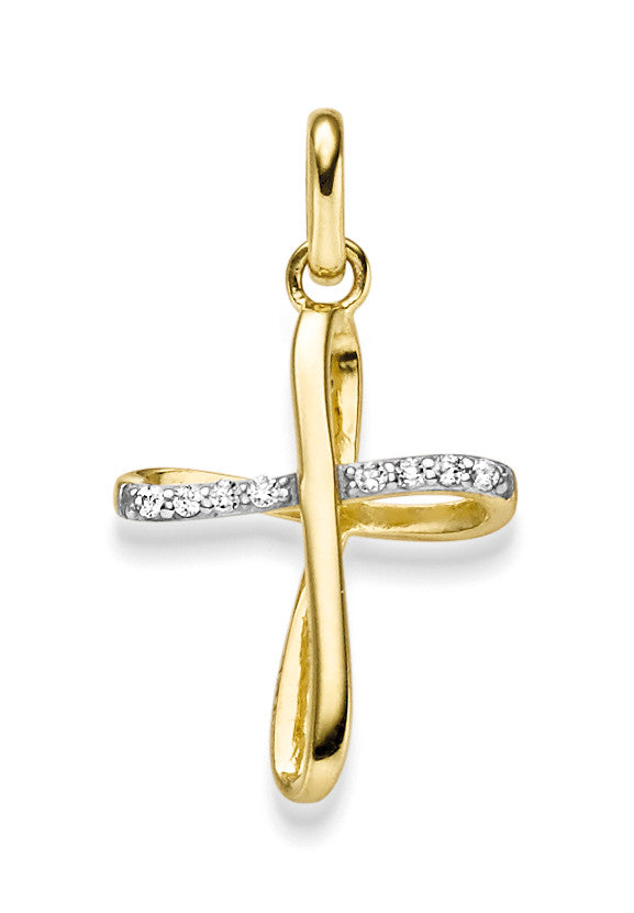 Moderner Gold Kreuz Anhänger mit Zirkonia 333 - Glaubensschmuck für Damen und Kinder