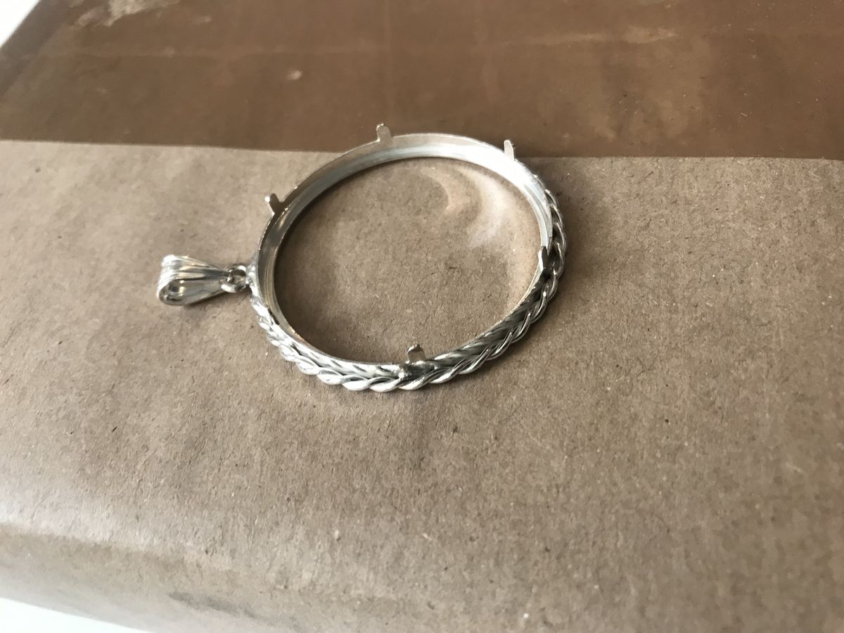 Münzfassung Sterling Silber 925 mit Kordel Rand Vorderansicht