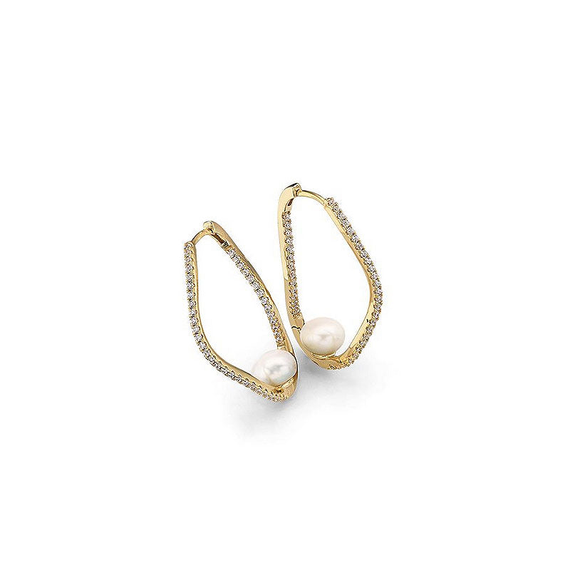 925 Sterlingsilber Creolen mit Goldplattierung wellig mit Perle