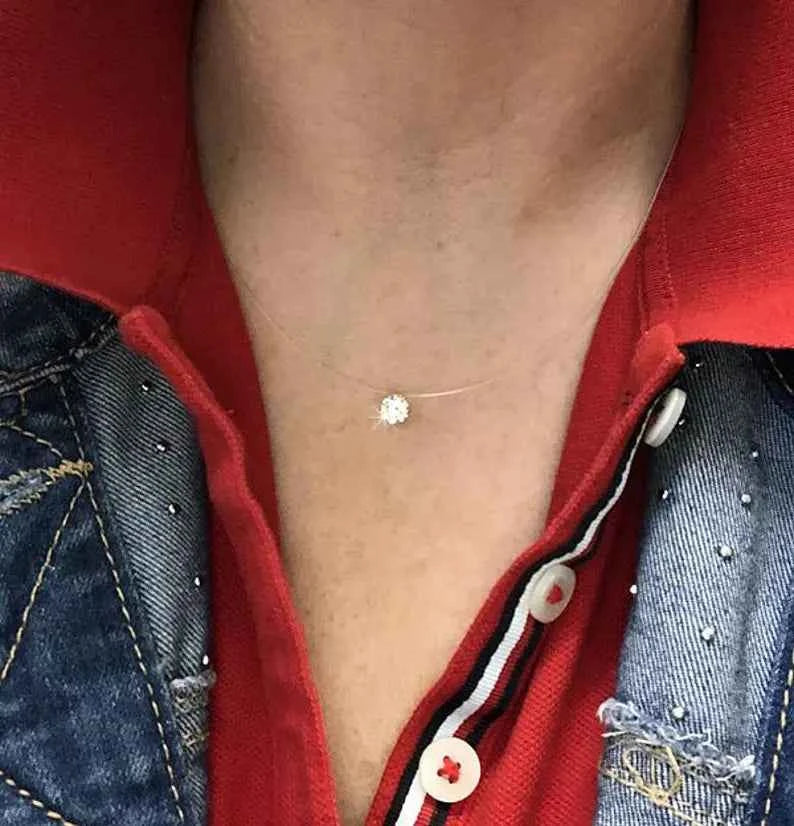 750 Gold Halskette Schwebender Diamant – Unsichtbarer Nylonfaden